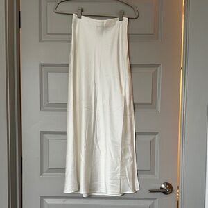 Abercrombie & Fitch high waisted, midi, white satin skirt with slit on the sides
